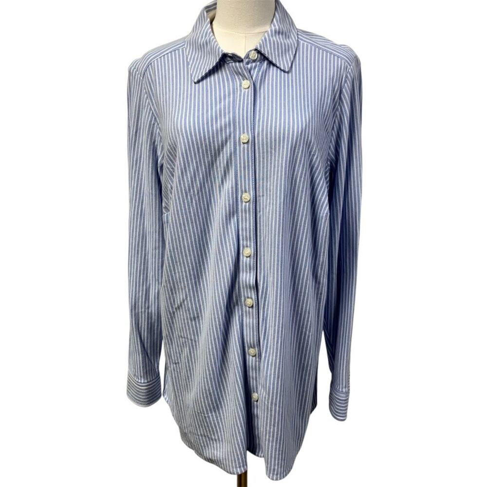 Charter Club Striped 100% Cotton Button Up Shirt Womens 1X Soft Preppy Coastal
